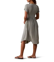 The Normal Brand V Neckline Short Sleeve Button Front Midi Dress