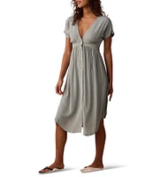 The Normal Brand V Neckline Short Sleeve Button Front Midi Dress