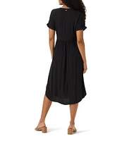 The Normal Brand V Neckline Short Sleeve Button Front Midi Dress