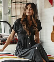 The Normal Brand V Neckline Short Sleeve Button Front Midi Dress