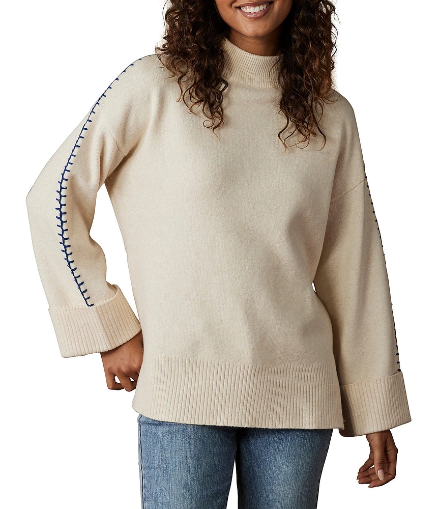 The Normal Brand Whipstitch Stretch Knit Wool Blend Mock Neck Sweater