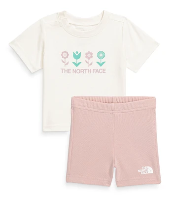 The North Face Baby 3-24 Months Short Sleeve Flower Graphic Knit T-Shirt & French Terry Shorts Set