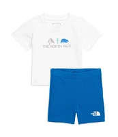 The North Face Baby Short Sleeve Logo-Detailed/Graphic Knit T-Shirt & French Terry Shorts Set