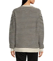 The Upside Boo Striped Knit Oversized Crew Neck Long Sleeve Pullover