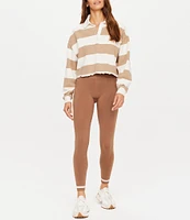 The Upside Duke Crop Ruffle Hem Rugby Stripe Polo Top