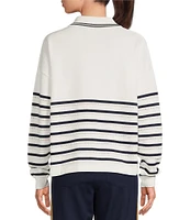 The Upside Wonder Knit Stripe Eyelet Dot Point Collar Long Sleeve Button Front Polo