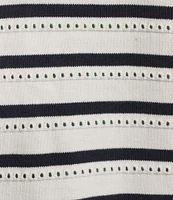 The Upside Wonder Knit Stripe Eyelet Dot Point Collar Long Sleeve Button Front Polo