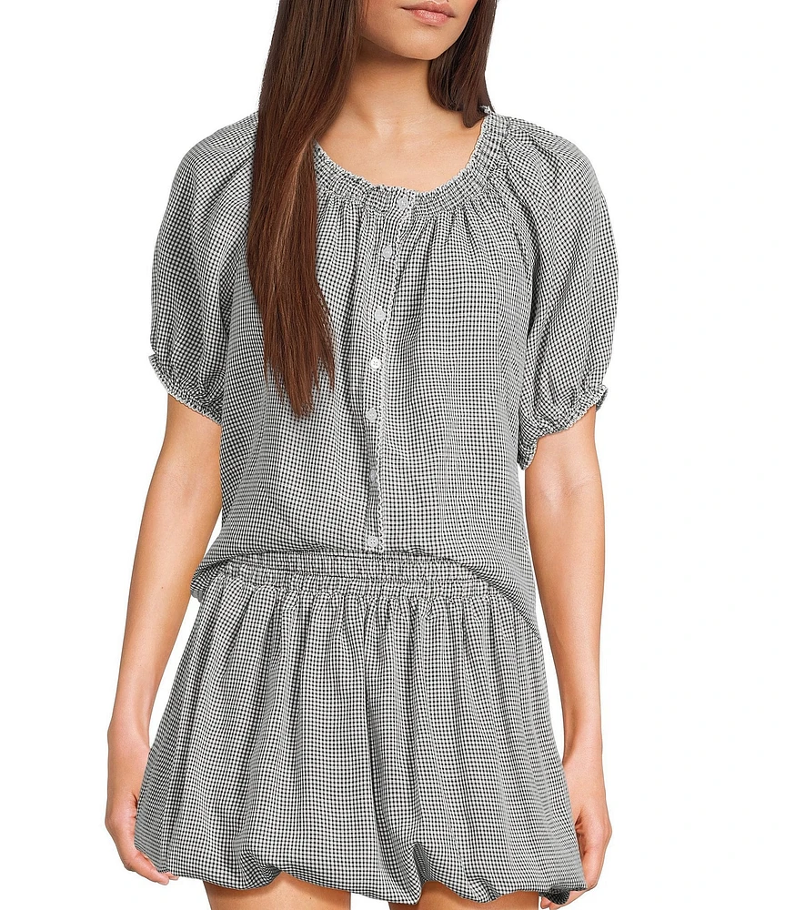 Things Between Button Front Gingham Woven Coordinating Top