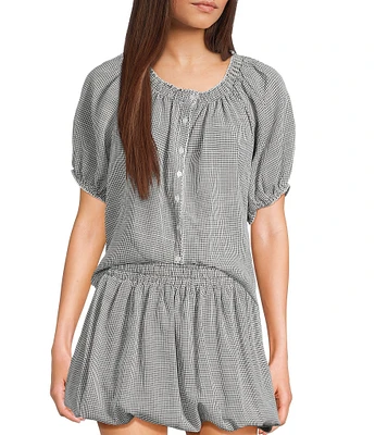 Things Between Button Front Gingham Woven Coordinating Top