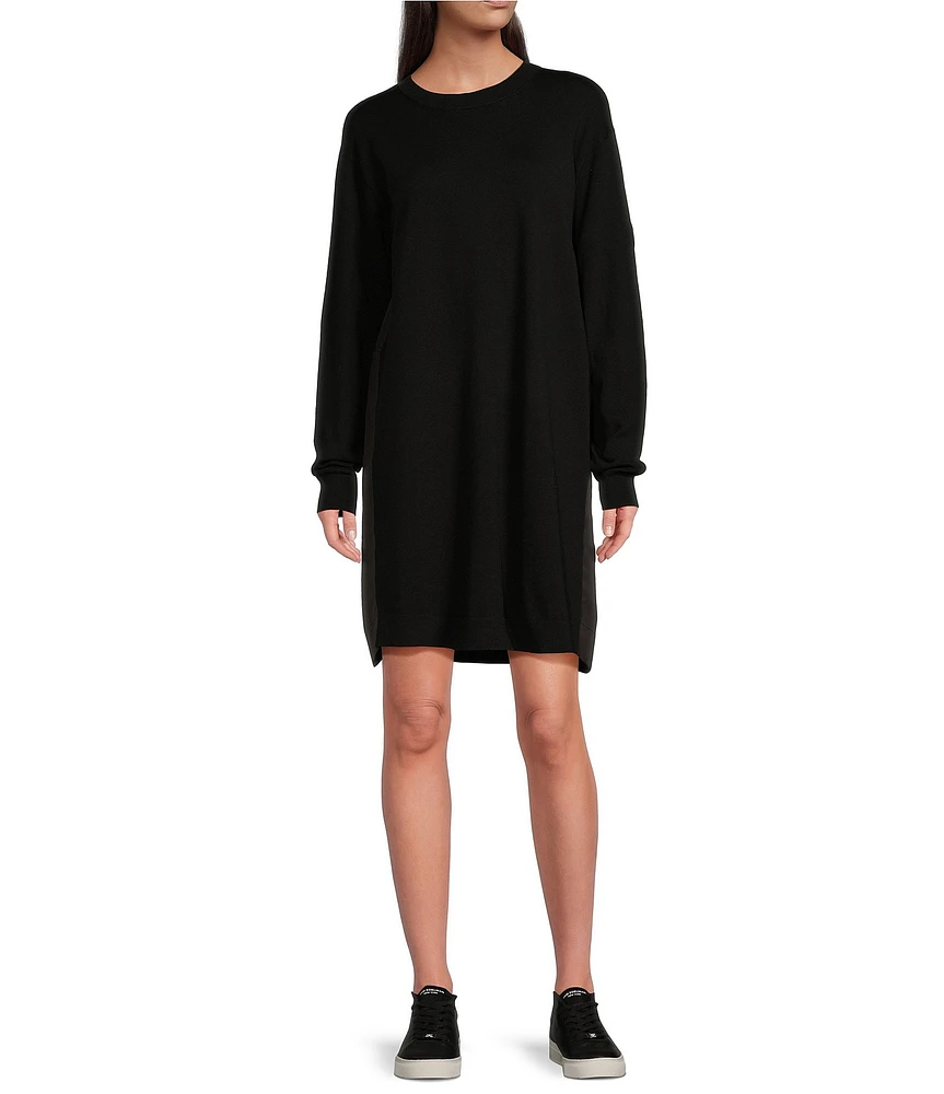 TILLEY Crew Neck Long Sleeve Mixed Media Sweater Dress