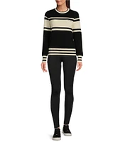 TILLEY Knit Stripe Pattern Crew Neck Long Sleeve Sweater