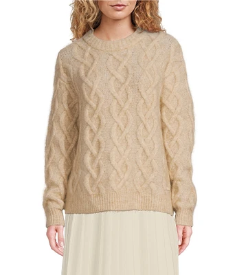 TILLEY Soft Knit Mohair Cable Crew Neck Long Sleeve Sweater