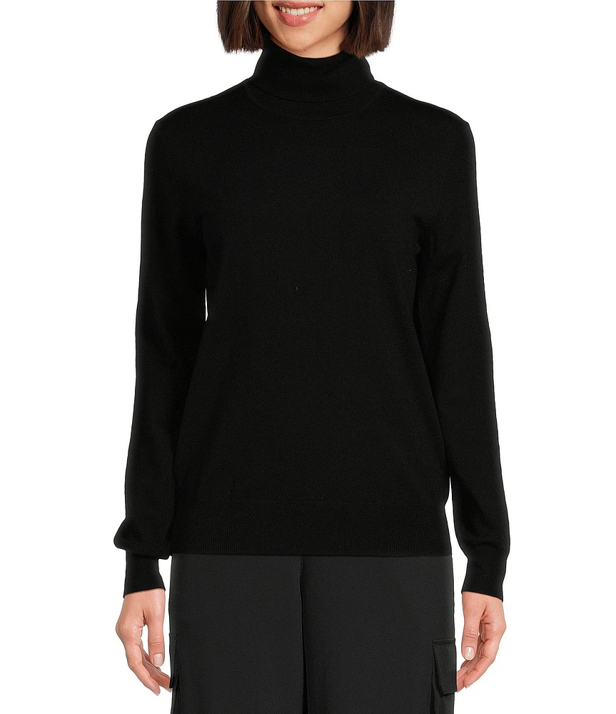 TILLEY Stretch Merino Wool Blend Turtleneck Long Sleeve Sweater