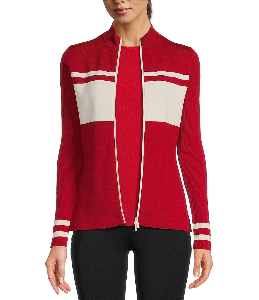 TILLEY Sweater Knit Stripe Mock Neck Long Sleeve Full Zip Jacket