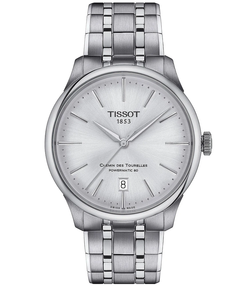 Tissot Unisex Silver Chemin Des Tourelles Powermatic 80 Automatic Stainless Steel Bracelet Watch