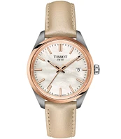 Tissot Unisex Tissot Pr 100 Quartz Analog Tan Leather Strap Mother-of-Pearl Watch