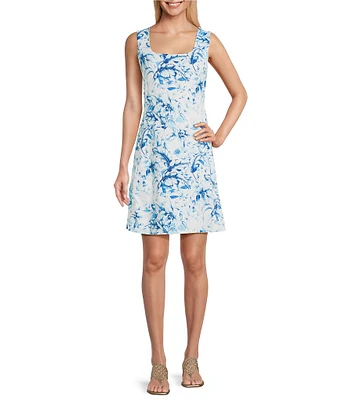 Tommy Bahama Abby Interlock Flora Fresco Peach Jersey Scoop Neck Sleeveless Sheath Dress