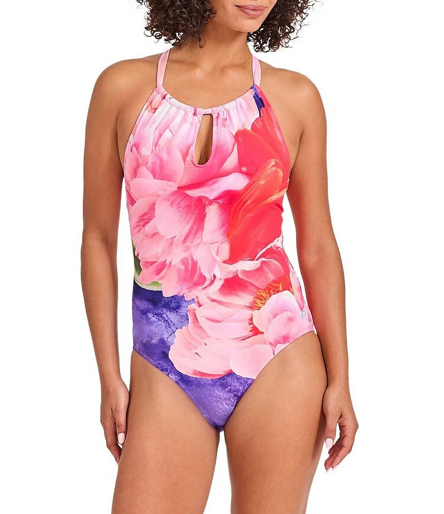 Tommy Bahama Artist Series High Neck Keyhole One Piece Swimsuit
