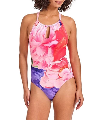 Tommy Bahama Artist Series High Neck Keyhole One Piece Swimsuit
