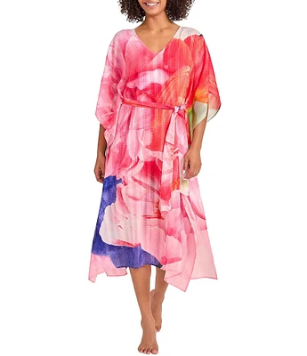 Tommy Bahama Artist Series V-Neck Belted Caftan Swim Cover-Up