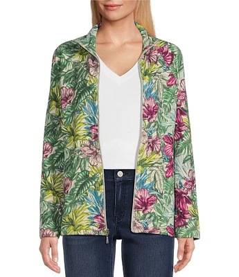 Tommy Bahama Aruba Jungle Jewels Tropical Printed French Rib Stand Collar Long Sleeve Full-Zip Jacket