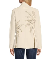 Tommy Bahama Aruba Portico Palma Knit Embroidered Sequin Stand Collar Long Sleeve Full Zip Jacket