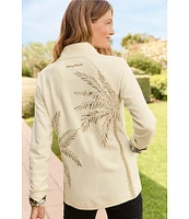 Tommy Bahama Aruba Portico Palma Knit Embroidered Sequin Stand Collar Long Sleeve Full Zip Jacket