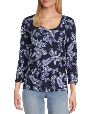 Tommy Bahama Ashby Isles Hightide Flora Knit Scoop Neck 3/4 Sleeve T-Shirt