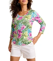 Tommy Bahama Ashby Isles Jungle Jewels Slub Floral Printed Scoop Neck 3/4 Sleeve T-Shirt