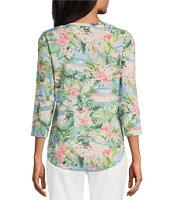 Tommy Bahama Ashby Isles Ocean Vida Tropical Printed Slub Rib V-Neck 3/4 Sleeve Tee