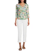 Tommy Bahama Ashby Isles Ocean Vida Tropical Printed Slub Rib V-Neck 3/4 Sleeve Tee