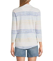 Tommy Bahama Ashby Isles Seabright Stripe Slub Rib Knit Johnny Collar 3/4 Sleeve Top