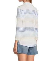 Tommy Bahama Ashby Isles Seabright Stripe Slub Rib Knit Johnny Collar 3/4 Sleeve Top
