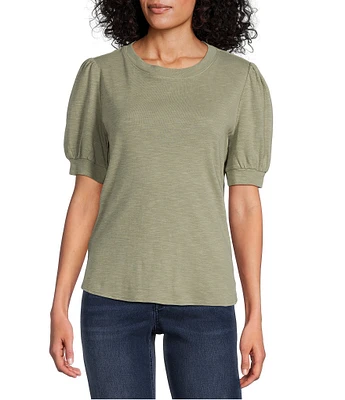 Tommy Bahama Ashby Isles Slub Rib Crew Neck Short Puff Sleeve Top