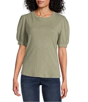 Tommy Bahama Ashby Isles Slub Rib Crew Neck Short Puff Sleeve Top
