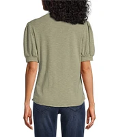 Tommy Bahama Ashby Isles Slub Rib Crew Neck Short Puff Sleeve Top