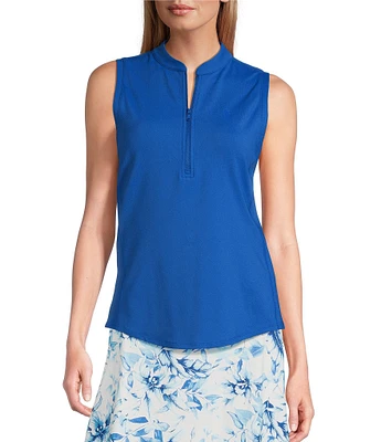 Tommy Bahama Aubrey Peached Jersey Solid Half Zip Mock Neck Sleeveless Top