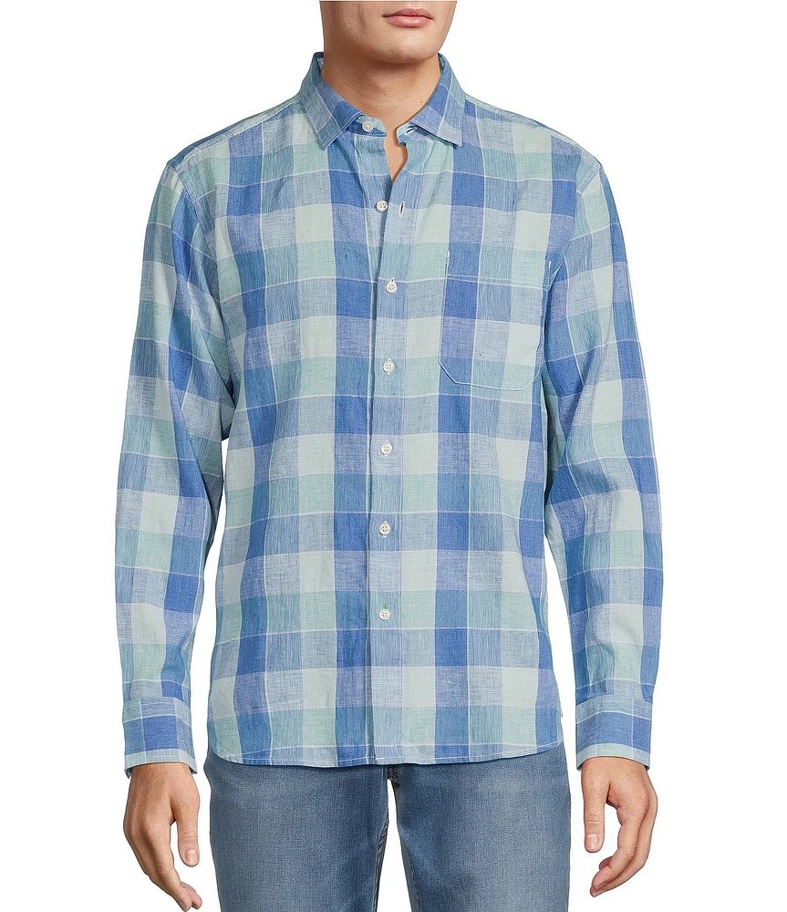 Tommy Bahama Big & Tall Barbados Breeze Beach Day Checked Long Sleeve Linen-Blend Shirt