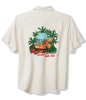 Tommy Bahama Big & Tall Embroidered Surf The Yule Tide Short Sleeve Silk Shirt