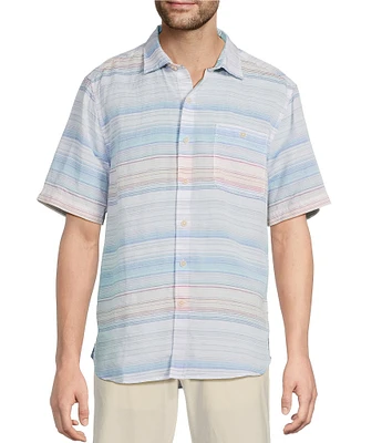 Tommy Bahama Big & Tall Sand Linen Sicily Stripe Short Sleeve Woven Shirt