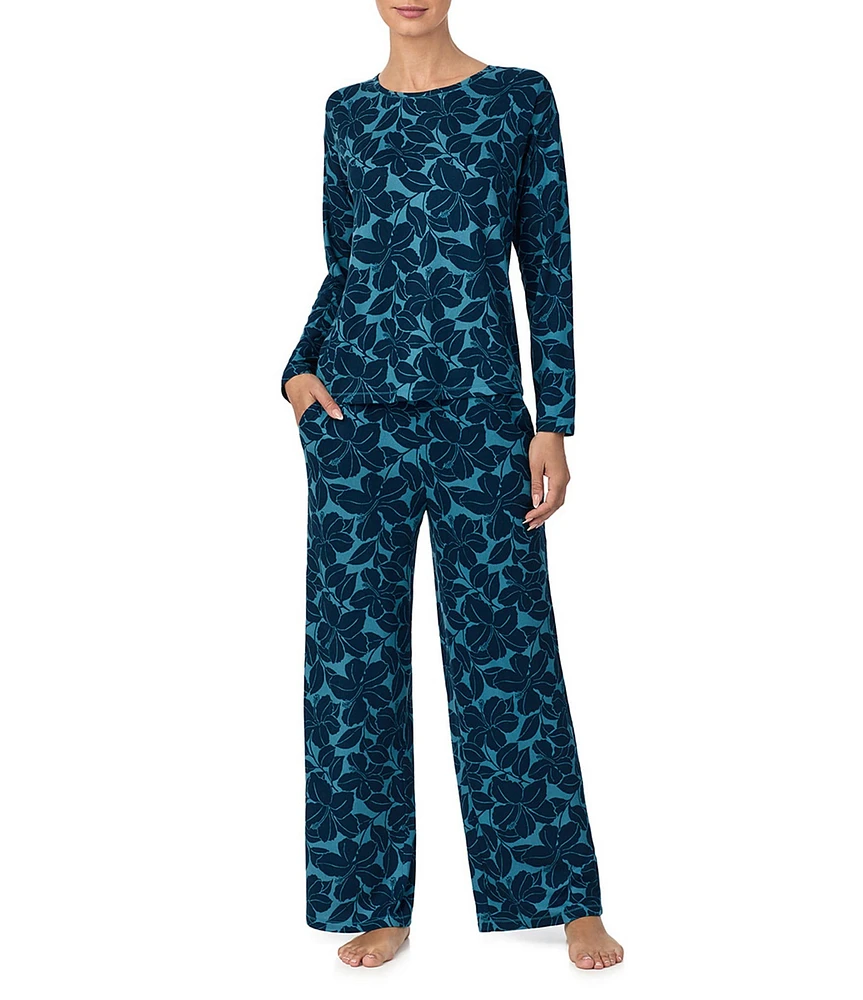 Tommy Bahama Blue Vine Print Long Sleeve Round Neck Pant Pajama Set