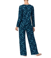 Tommy Bahama Blue Vine Print Long Sleeve Round Neck Pant Pajama Set