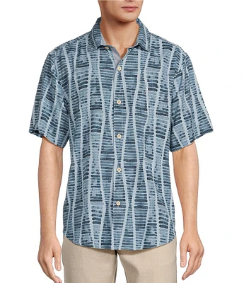 Tommy Bahama Boardwalk Blues Short Sleeve Printed Silk Dobby Shirt