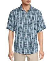 Tommy Bahama Boardwalk Blues Short Sleeve Printed Silk Dobby Shirt