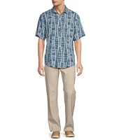 Tommy Bahama Boardwalk Blues Short Sleeve Printed Silk Dobby Shirt