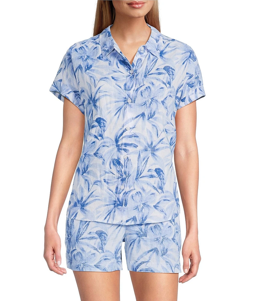 Tommy Bahama Bravo Blooms Linen Short Sleeve Button Front Camp Shirt