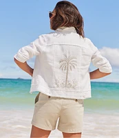 Tommy Bahama Breezy Palm Embroidered Linen Notch Collar Long Sleeve Jacket