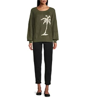 Tommy Bahama Breezy Palm Tree Crew Cotton Blend Pullover Statement Sweater Top