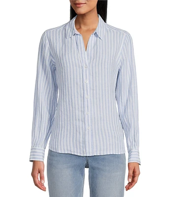 Tommy Bahama Cabana Woven Striped Print Point Collar Long Sleeve Shirt