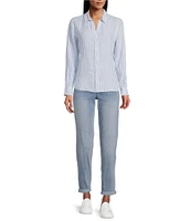 Tommy Bahama Cabana Woven Striped Print Point Collar Long Sleeve Shirt